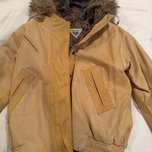 Women’s Vintage Lesther bomber jacket with real fur trim on hood